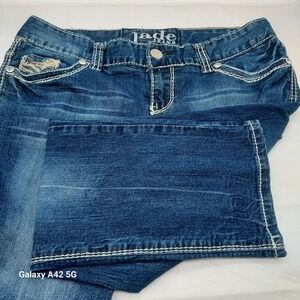 Jade Jeans Straight Leg Dark Wash Denim Contrast Stitch Rhinestone Size 7/8